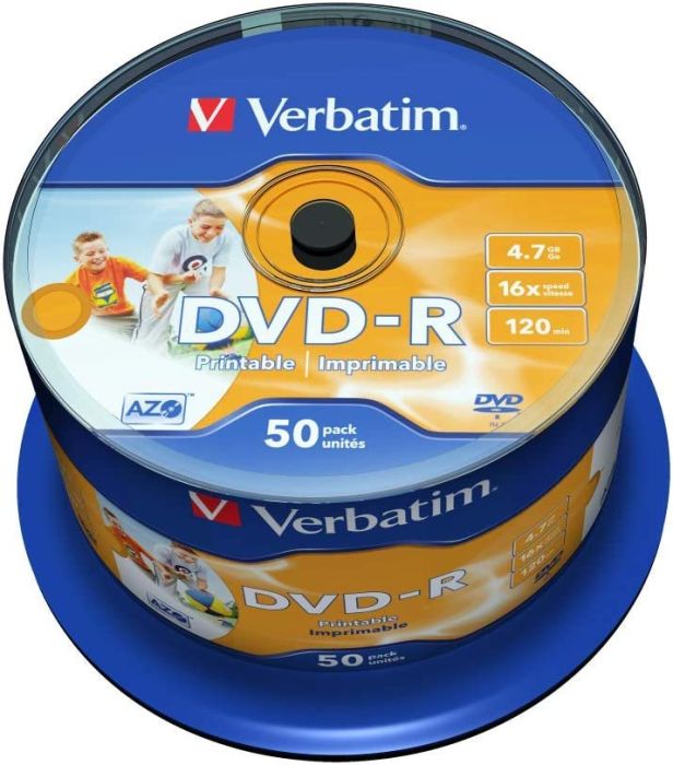 Verbatim DVD-R 4.7Gb 16x Spindle 50 Full Face printable no ID Branded No 43533