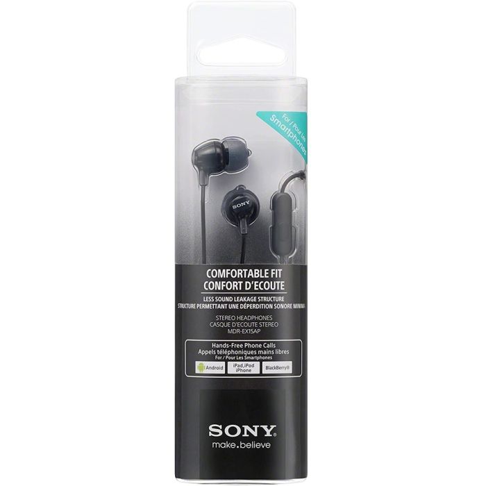 SONY MDR-EX15AP BLACK Fashion Color EX Series Earbud Headset with Mic /Brand New