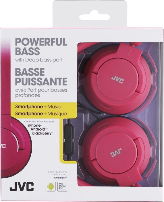JVC HASR185 Lightweight Powerful Bass Headphones with Remote and Microphone - Red