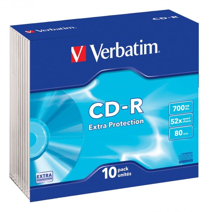Verbatim CD-R80 Slim Case Pack of 10 CDR Recordable Discs 43415 Blank Media