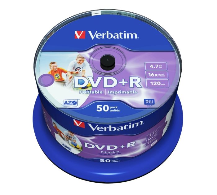 Verbatim 43512 4.7GB 16x Wide Inkjet Printable DVD+R - 50 Pack Spindle