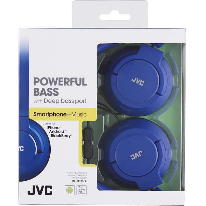 JVC HA-SR185 BLUE Lightweight Powerful Bass Foldable Headphones w/Remote & Mic