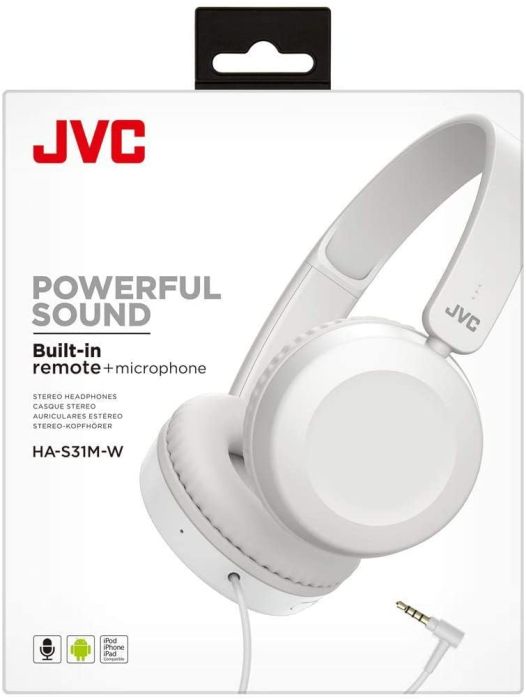 JVC HAS31M Headphones with Microphone, White - Wired, Binaural, Over-Ear Headphones