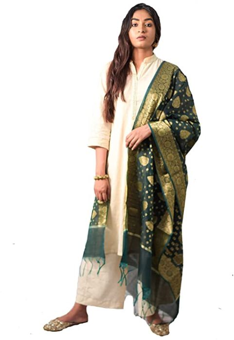 Fartila Banarasi BL0268GR GREEN cotton Silk Dupatta