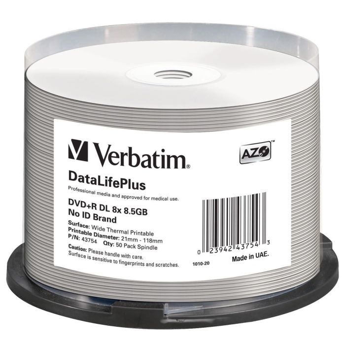 Verbatim DVD+R 8.5Gb 8x D/L Spindle 50 Wide Thermal Printable 43700