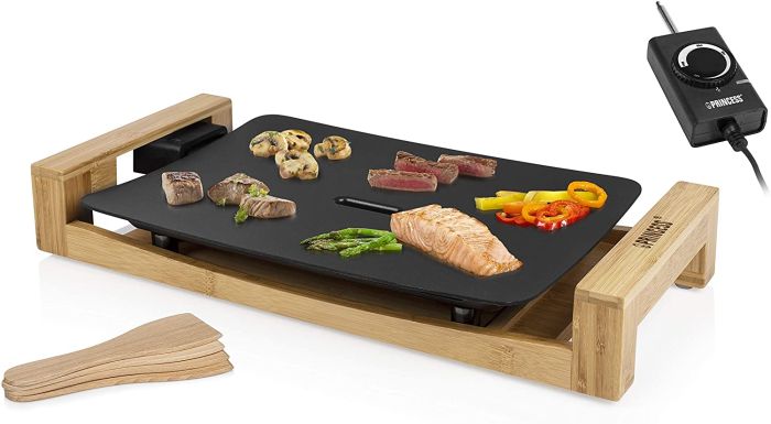Princess Table Chef, Table Grill XXL, Teppanyaki Grill, 2500 W, Bamboo Stand, Adjustable Thermostat