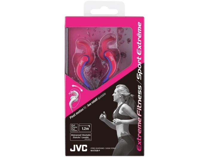 JVC Pink HA-ETX30P Waterproof Extreme Fitness Headphones 