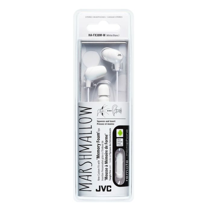 JVC HAFX38MW White Marshmallow In-Ear headphones with Remote and Microphone