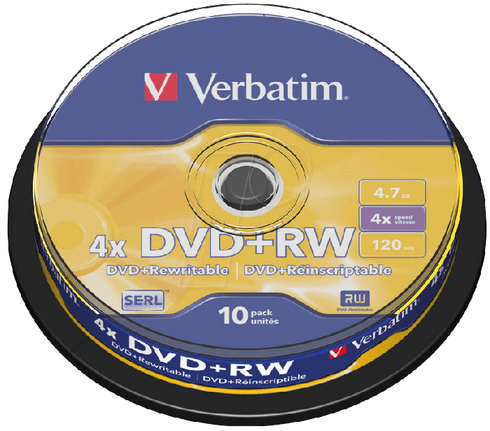 Verbatim DVD+RW 4.7Gb 4x Spindle 10 No 43488 Rewritable Blank DVD 