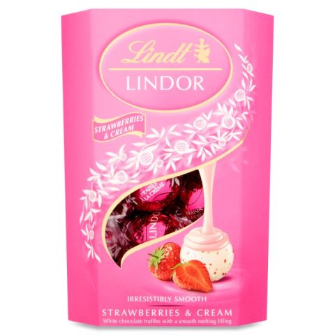 Lindt Lindor Strawberries and Cream Chocolate Truffles Gift Box - Chocolate Balls with a Smooth Melting Filling - Approximately 16 Balls, 200 g