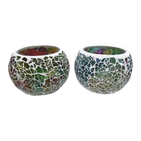 Fartila CLIMAGE45 Glass Candle Holder Mosaic Pattern Pack of 2