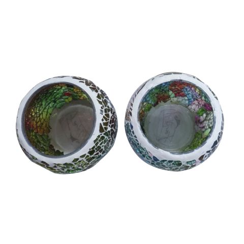 Fartila CLIMAGE45 Glass Candle Holder Mosaic Pattern Pack of 2