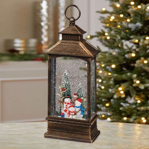 Holiday Lantern with LED Light Snowman