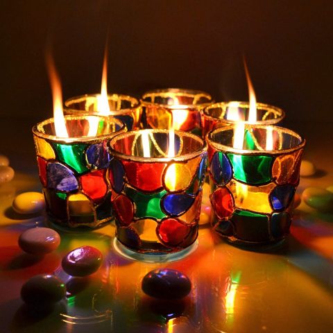 Fartila CLIMAGE30 Glass Candle Holder Multicolour Pack of 2
