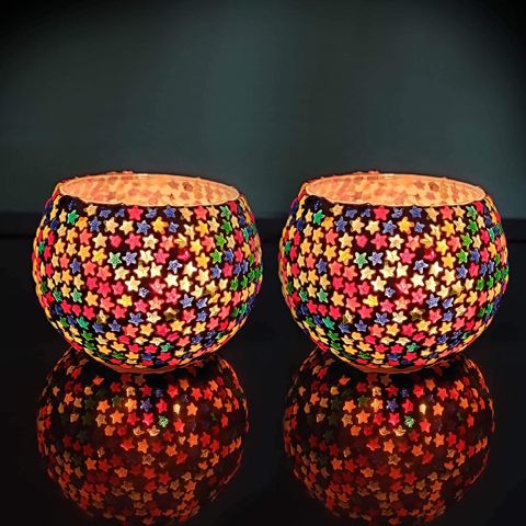 Fartila CLIMAGE46 Glass Candle Holder Star Multicolour Pack of 2